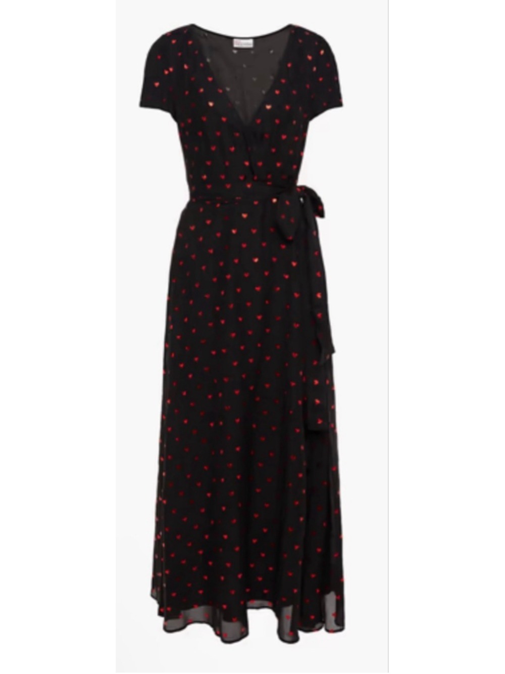 NWT REDValentino Black Red Heart Print Maxi Wrap Dress Size 10